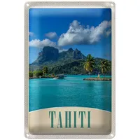 Roomando Metallschild Blechschild Reise 20x30cm Tahiti Amerika Insel blaues