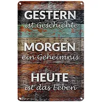 Roomando Inspirierendes Blechschild 'Gestern Geschichte, Heute ist das Leben'