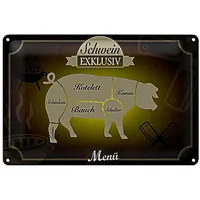 Roomando Dekoratives Metzger-Schild 'Schwein Exklusiv' | Vintage Fleischteile-Übersicht für