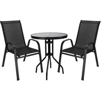 SPRINGOS Gartenmöbel-Set 2 Stühle + Tisch - Schwarz