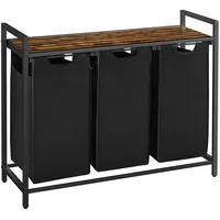 MID.YOU Wäschekorb, , schwarz , Stoff,Metall,Holzwerkstoff , Maße cm,