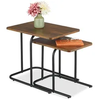 Relaxdays Satztisch, 2er Set, Holzoptik, Metall, Industrial Beistelltisch, Wohnzimmer,