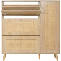 Mendler Rattan-Schuhkipper HWC-M37, Schuhregal Schuhschrank, 3 Kippfächer 2 Regalböden