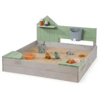 Muddy Buddy Holzsandkasten Cozy House mit Holzschutz grau/grün