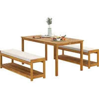 Outsunny 3 tlg. Gartenmöbel-Set Akazienholz Sitzgarnitur inkl. 1 Esstisch