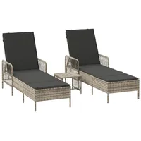 VidaXL Sonnenliege Set von 3 Hellgrau und Dunkelgrau PE-Rattan,