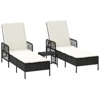 VidaXL Sonnenliege Set 3-teilig Schwarz und Creme PE Rattan,