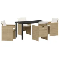 VidaXL 5-teiliges Garten-Essset mit Kissen, beiges Poly-Rattan