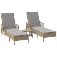 VidaXL Sonnenliege Set Set aus 3 Beige PE Rattan,