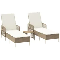 VidaXL Sonnenliegen-Set Set von 3 Beige und Cremeweiß PE
