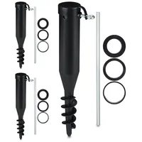 Relaxdays 3 x Bodenhülse Sonnenschirm, Bodendübel zum Eindrehen, Adapter