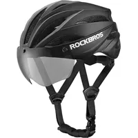 ROCKBROS Fahrradhelm mit Visier, abnehmbarer UV-Schutzbrille, Unisex – Schwarz/Braun