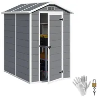 Outsunny Gerätehaus 2,1m2, Wasserdicht Gartenhaus mit Boden Pultdach, 131x186x198/172