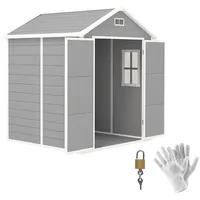 Outsunny Gerätehaus 2,4m2, Wasserdicht Gartenhaus mit Boden Pultdach, 182x151x219/181