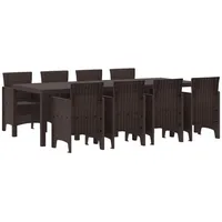 VidaXL 9-tlg. Garten-Essgruppe Braun Poly Rattan