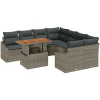 VidaXL 9-teiliges Garten-Dining-Set mit grauen Rattan-Kissen und Akazie.