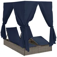 VidaXL Doppelliege Set aus 2 Grau und Marineblau Rattan