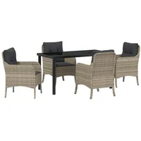 VidaXL 5-teiliges Garten-Essset mit Kissen Hellgrau Poly-Rattan