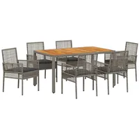 VidaXL 7-teiliges Garten Essset mit Kissen Grau Poly Rattan