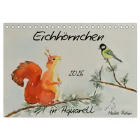 Calvendo Eichhörnchen in Aquarell (Tischkalender 2026 DIN A5 quer),