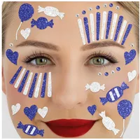 Party Factory Face Tattoo blau/weißer Clown, temporäres Glitter Gesichtstattoo