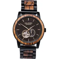 HOLZKERN Herrenuhr Automatik San Francisco Zebrano/Ahorn