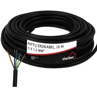 Siwitec NYY-Kabel, NYY-J 5 x 1,5 mm2, 10 m,