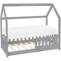 ML-Design Kinderbett 70x140 cm Hellgrau mit Matratze, Rausfallschutz Holzbett