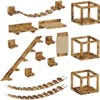 QLS Katzen Kletterwand Set XXL Hängebrücke Katzenbett Katzenregal aus