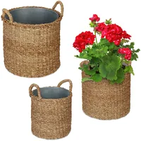 Relaxdays Pflanzkorb mit Zinkwanne 3er Set, verschiedene Größen, Pflanzgefäß