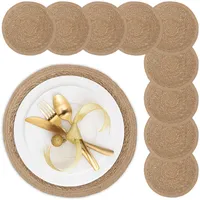 Relaxdays Tischset 10-teilig, für Esstisch, aus Wasserhyazinthe, Platzdecken, runde