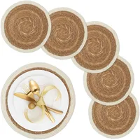 Relaxdays Tischset, 6er Set, geflochtenes Design, Wasserhyazinthe, rundes Platzset,