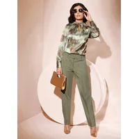 CREATION L Satinbluse in khaki-lindgrün-bedruckt | Gr.: 42