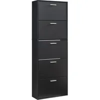 [en.casa] Schuhschrank Sykkylven 169x60x24 cm mit 5 Klappen Schwarz