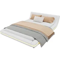 SOFTWEARY Polsterbett mit LED-Beleuchtung und Lattenrost, 140x200 cm, gepolsterter