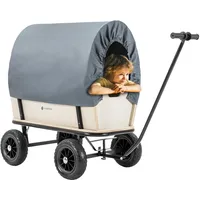 MIWEBA Holz-Bollerwagen Canvas, mit Dach, deichselgeführte Lenkachse, 180 kg,