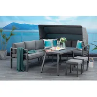 Mandalika Garden Dining-Ecklounge 'Sheffield' 3in1, inkl. flexibel montierbares Sonnendach,grau