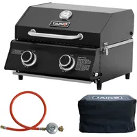 TAINO Platinum Compact Tischgrill Dark + Gasdruckminderer und Abdeckhaube