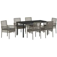 VidaXL 7-teiliges Garten Essset mit Kissen Grau Poly-Rattan
