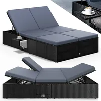 CASARIA Polyrattan Gartenliege Schwarz/Anthrazit 200x115x33cm