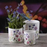 MARELIDA 3er Set Blumentöpfe Wildblumen Motiv Übertopf Pflanztopf in