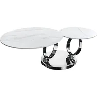 Riess-Ambiente Couchtisch Silber, weiß Keramik, Marmor Optik, Rund,Rund, 80x44x80