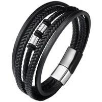 Saraswati Herren Armband 5 Strang, Leder mit Magnetverschluss, schwarz,