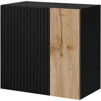 Mirjan24 Hängevitrine, Schwarz, Eiche Wotan, Holzwerkstoff, Rechteckig, 50x50x30 cm,