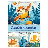 Calvendo Niedliche Meerestiere - Zauberhafte Meeresbewohner im Boho-Stil (Tischkalender