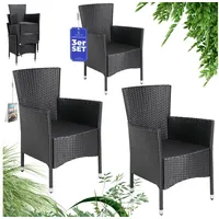CASARIA Polyrattan Gartenstuhl 3er-Set Schwarz