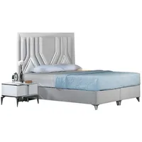JV Möbel Stilvolle Weiße Schlafzimmer Garnitur Modernes Polsterbett Nachttische),