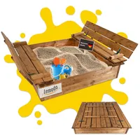 Lemodo Sandkasten Holz 115x114cm mit Abdeckung und Sitzbänken, braun