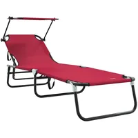 VidaXL Faltbare Sonnenliege mit Sonnendach Rot 600D Oxford-Stoff