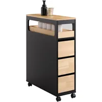 SoBuy Nischenregal mit 3 Schubladen Küchenregal Badschrank Schwarz BZR54-SCH